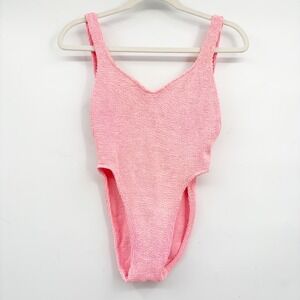 Daffy Waterwear Womens Pink Crinkle Textured 80s 90s Vintage Swimsuit Size 11/12